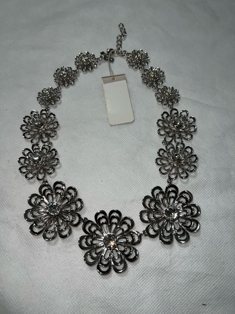 Kate Spade Silver Floral Statement Necklace - Sparkling Flower Pendant Design
